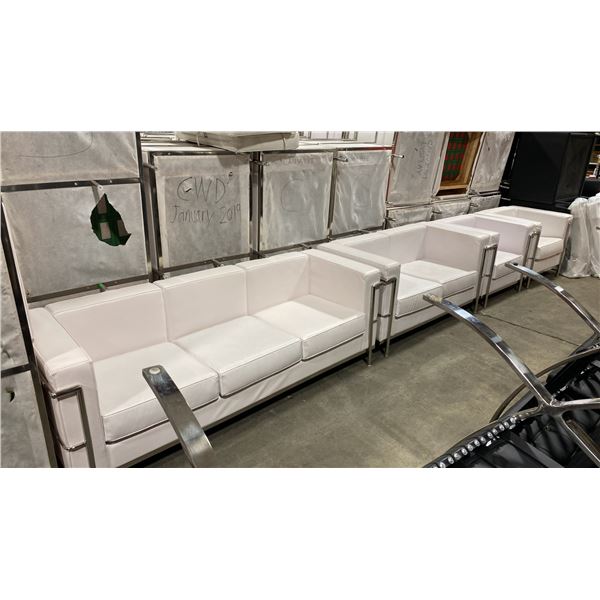 WHITE MODERN COMMERCIAL EVENT VINYL 3 PCS SOFA, LOVESEAT, & CHAIR SET