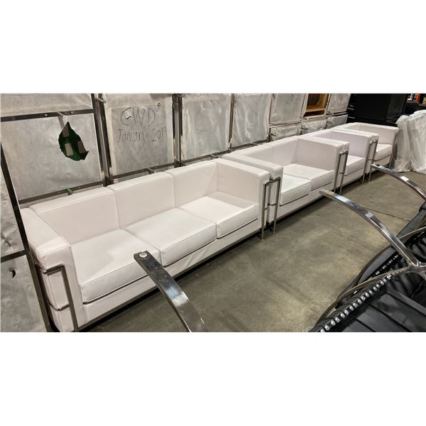 WHITE MODERN COMMERCIAL EVENT VINYL 3 PCS SOFA, LOVESEAT, & CHAIR SET