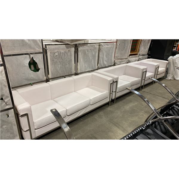 WHITE MODERN COMMERCIAL EVENT VINYL 3 PCS SOFA, LOVESEAT, & CHAIR SET