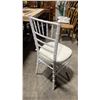 Image 2 : STACK OF 8 WHITE WOOD BAMBOO LOOK COMMERCIAL STACKING EVENT CHAIRS WITH CUSHIONS