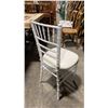 Image 2 : STACK OF 8 WHITE WOOD BAMBOO LOOK COMMERCIAL STACKING EVENT CHAIRS WITH CUSHIONS