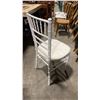 Image 5 : STACK OF 8 WHITE WOOD BAMBOO LOOK COMMERCIAL STACKING EVENT CHAIRS WITH CUSHIONS