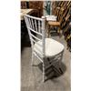 Image 2 : STACK OF 8 WHITE WOOD BAMBOO LOOK COMMERCIAL STACKING EVENT CHAIRS WITH CUSHIONS