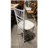 Image 2 : STACK OF 8 WHITE WOOD BAMBOO LOOK COMMERCIAL STACKING EVENT CHAIRS WITH CUSHIONS