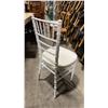 Image 2 : STACK OF 8 WHITE WOOD BAMBOO LOOK COMMERCIAL STACKING EVENT CHAIRS WITH CUSHIONS