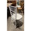 Image 2 : STACK OF 8 WHITE WOOD BAMBOO LOOK COMMERCIAL STACKING EVENT CHAIRS WITH CUSHIONS