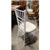Image 2 : STACK OF 8 WHITE WOOD BAMBOO LOOK COMMERCIAL STACKING EVENT CHAIRS WITH CUSHIONS