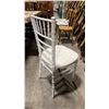 Image 2 : STACK OF 8 WHITE WOOD BAMBOO LOOK COMMERCIAL STACKING EVENT CHAIRS WITH CUSHIONS