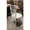 Image 2 : STACK OF 8 WHITE WOOD BAMBOO LOOK COMMERCIAL STACKING EVENT CHAIRS WITH CUSHIONS
