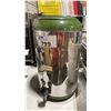 Image 2 : HOT LIQUID DISPENSER, BASKET OF ASSORTED TEA POTS, GLASSES, STRAINERS, MENUS & BUTCHERBLOCK CUTTING