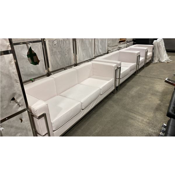 WHITE MODERN COMMERCIAL EVENT VINYL 3 PCS SOFA, LOVESEAT, & CHAIR SET