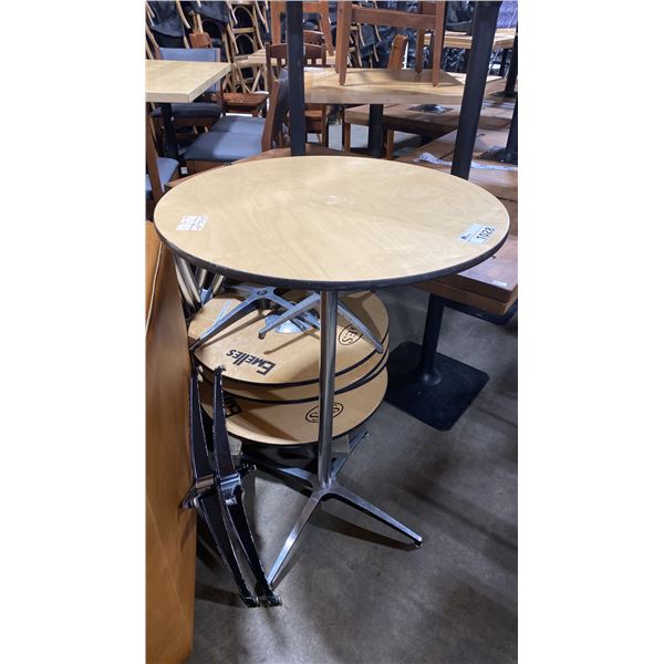 5 ASSORTED HEIGHT 30" ROUND NATURAL WOOD TOP COMMERCIAL EVENT COCKTAIL TABLES *MOBILE CART NOT