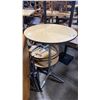 Image 1 : 5 ASSORTED HEIGHT 30" ROUND NATURAL WOOD TOP COMMERCIAL EVENT COCKTAIL TABLES *MOBILE CART NOT