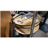 Image 2 : 5 ASSORTED HEIGHT 30" ROUND NATURAL WOOD TOP COMMERCIAL EVENT COCKTAIL TABLES *MOBILE CART NOT