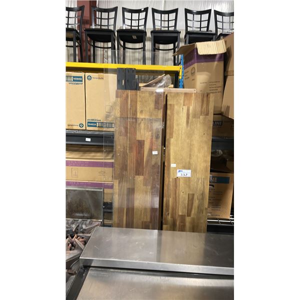 3 COMMERCIAL RESTAURANT 72"W X 13"D BUTCHER BLOCK WORK SURFACES & ASSORTED CLEAR LEXAN DIVIDERS