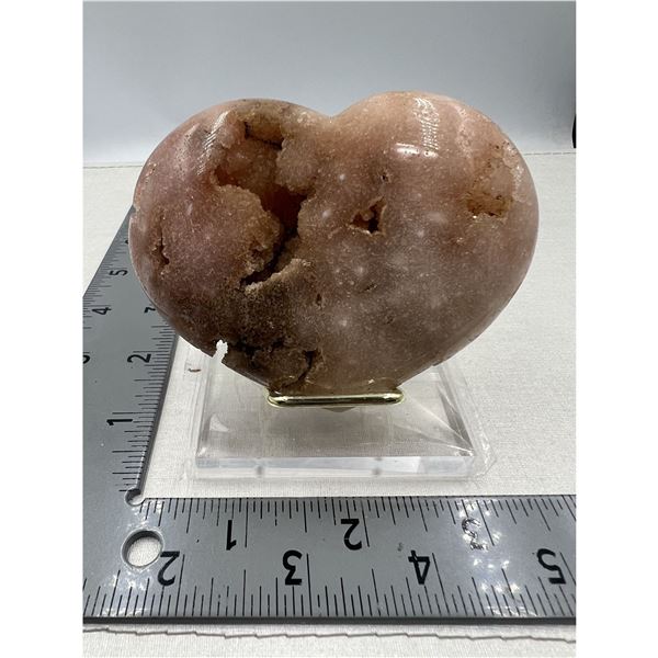 3.75 X 3 INCH  PINK AMETHYST HEART WITH DRUZY FORMATION