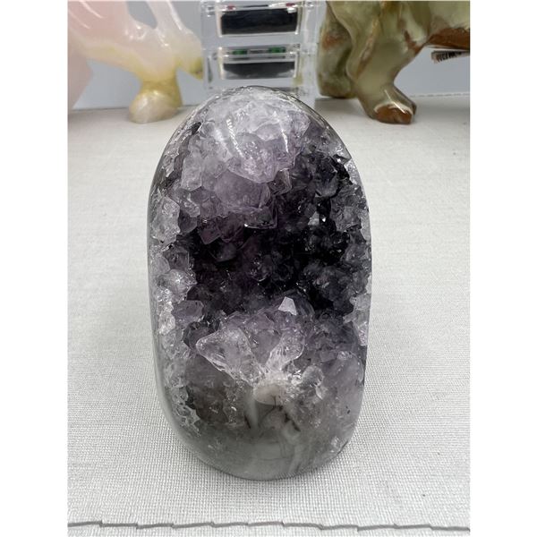 2.5 INCH  AMETHYST WITH GREEN AGATE GEODE POLISHED