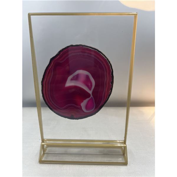4.2  INCH PINK AGATE SLICE WITH STAND