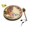Image 2 : Vintage Well Made First Nations Hide Drum & Mallet With Moon & Wolf Details