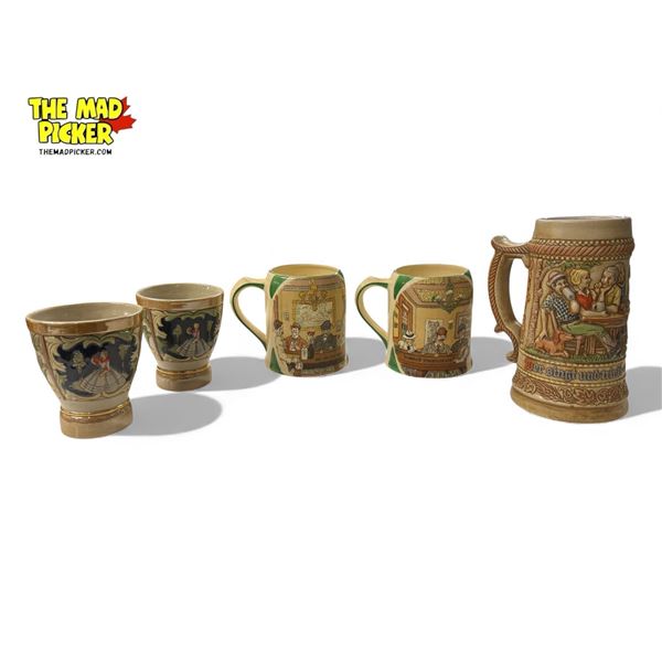 5x Vintage Cups (3x Beer Mugs): Ceramarte, Crown Ducal