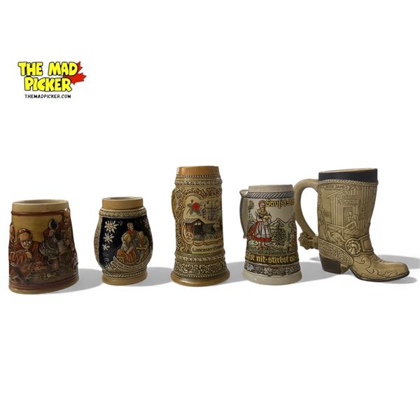 5x Vintage Ceramarte Beer Mugs: