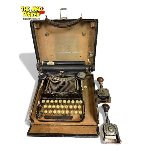 Vintage Corona Typewriter With Case & 2x Bates Numbering Machines