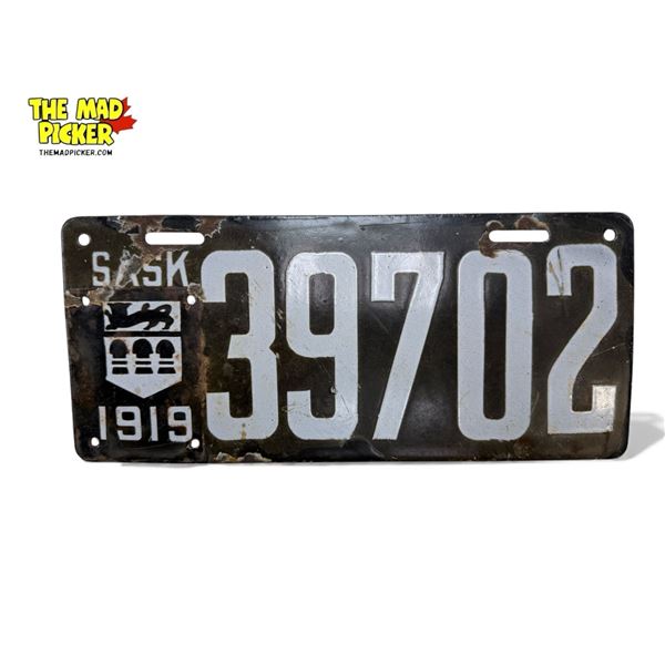 1919 Porcelain Saskatchewan License Plate