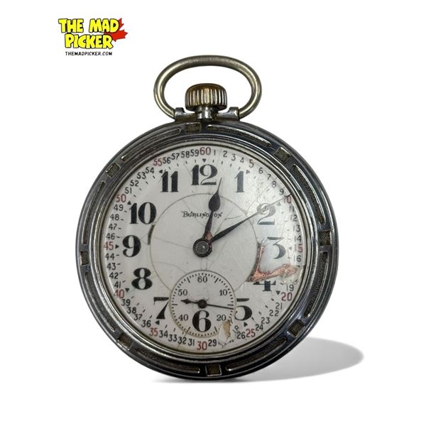 Vintage Burlington Porcelain Face Pocket Watch (Face Damaged)