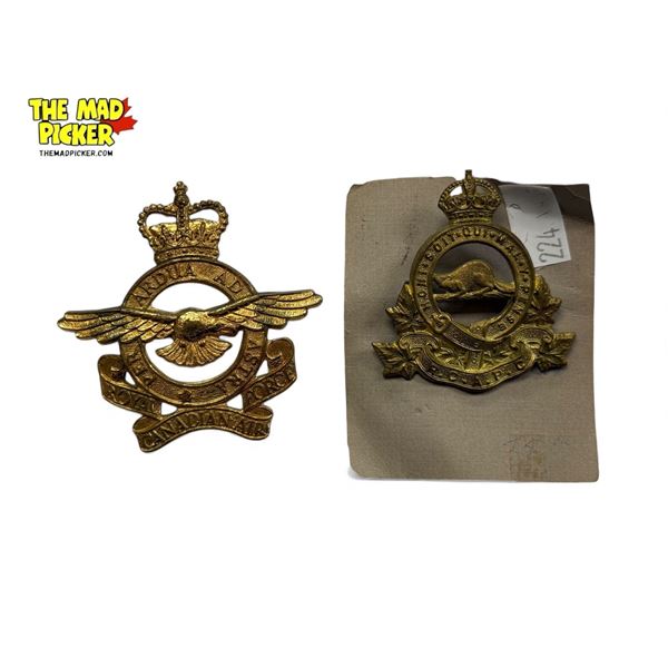 2x Vintage Royal Canadian Air Force Cap Badges