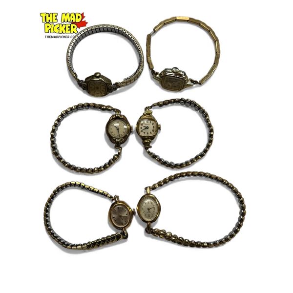 6x Vintage Gold Filled Ladies Mechanical Watches: Caravelle, Meadows, Buren, Benrus, Timex, Westclox