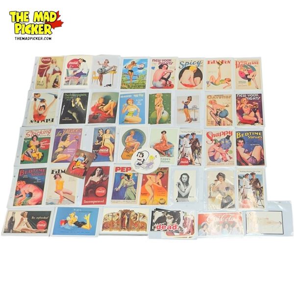 Assorted Vintage Postcards & Stickers : Coca-Cola, Flapper Girls, & More