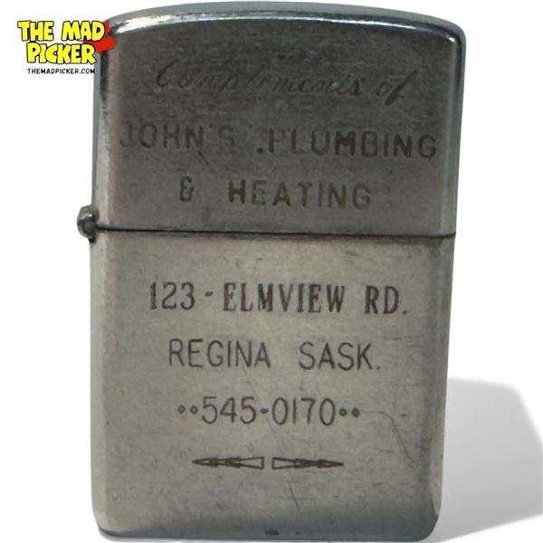 Vintage King John S. Plumbing & Heating Regina Advertising Lighter