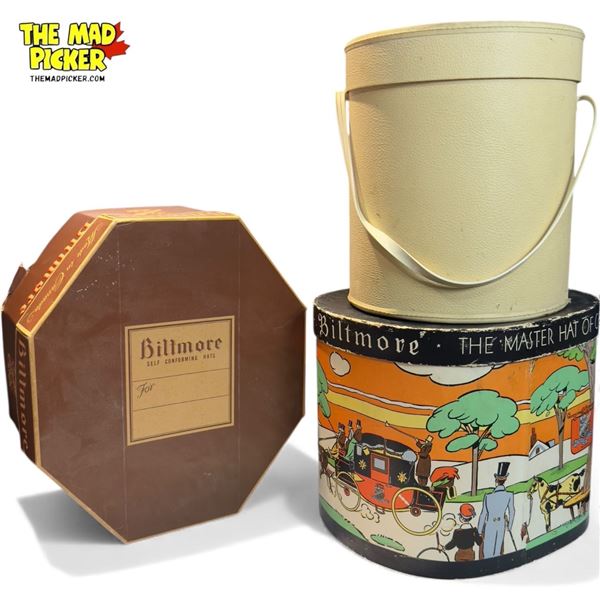 3x Vintage Hat Boxes: Biltmore & Handled Travellers