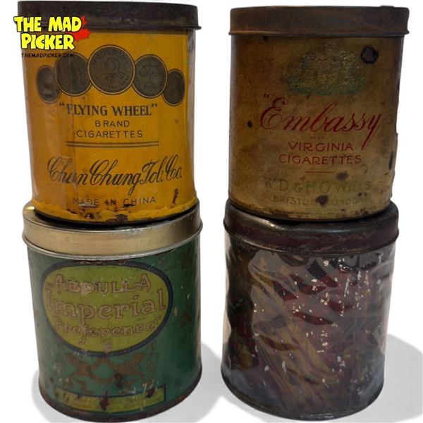 4x Vintage Tobacco Tins : Chun Chung, Embassy, Abdulla, & More