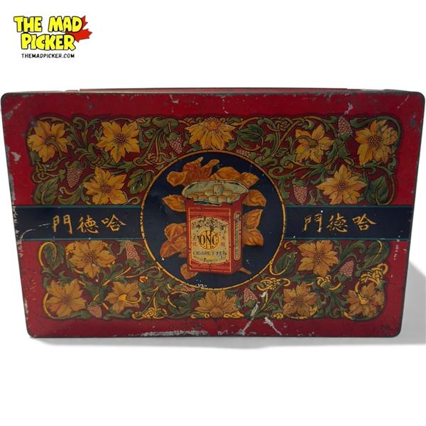 Vintage Hatamen Cigarettes Tin With Great Floral / Asian Scenery Graphics
