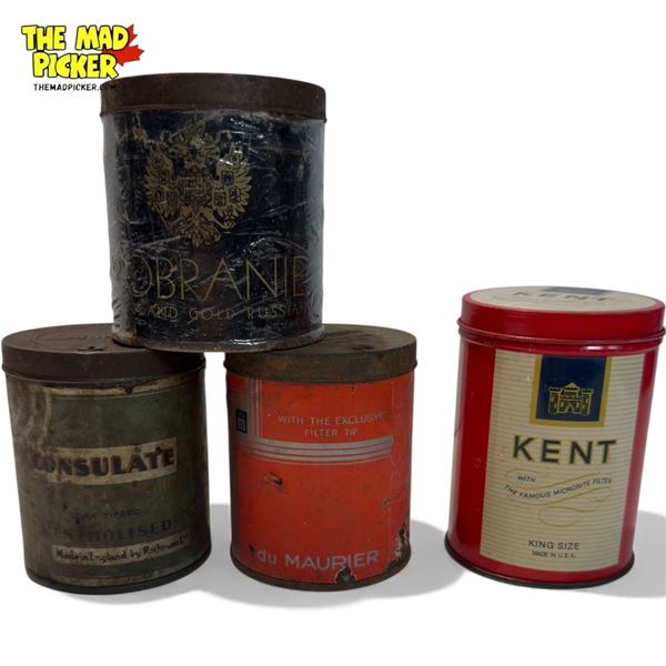 4x Vintage Cigarette Tins: Kent, du Maurier, Rothman, & Sobranie