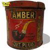 Image 1 : Vintage Amber Cut Plug Tobacco Tin With Great Wrap Around PIpe Graphics
