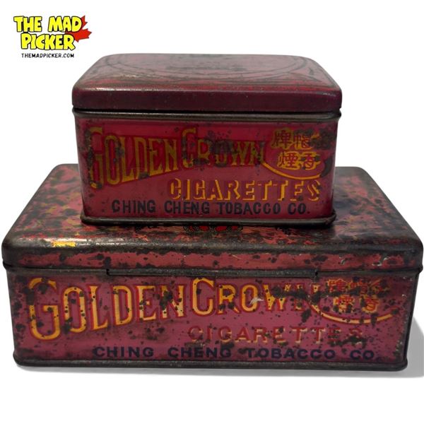 2x Vintage Ching Cheng Tobacco "Golden Crown" Tins