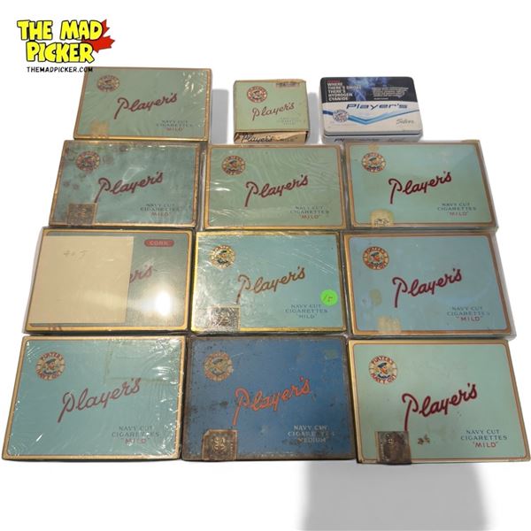 12x Vintage Player's Cigarette Packaging: Flat Tins & Paper Box
