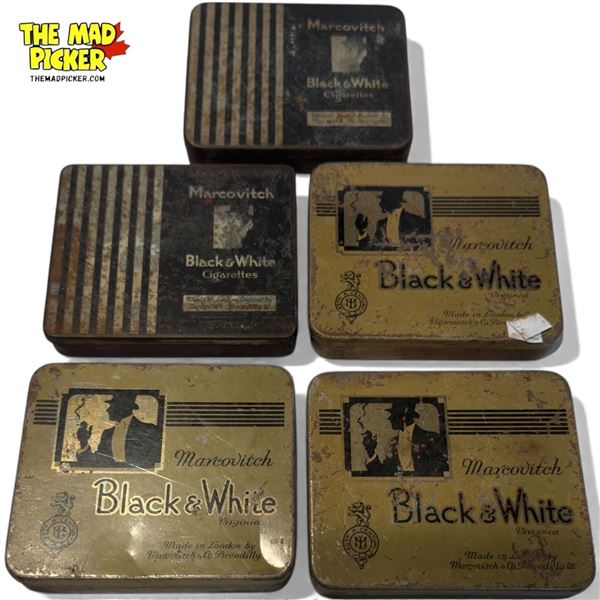 5x Vintage Marcovitch Black & White Cigarette Flat Tins