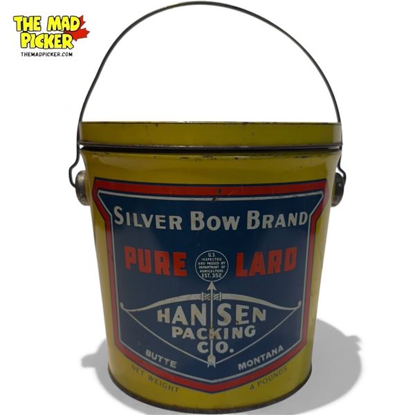 Vintage Silver Bow Brand Pure Lard Hansen Packing Co. Pail
