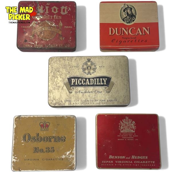 5x Vintage Cigarette Flat Tins: Duncan, Osborne, Benson & Hedges, Union, & Piccadilly