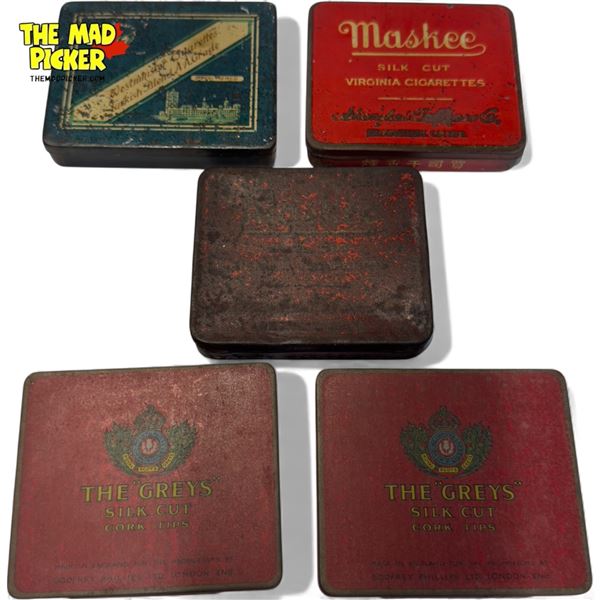 5x Vintage Cigarette Tins: Maskee, The "Greys" & Westminister