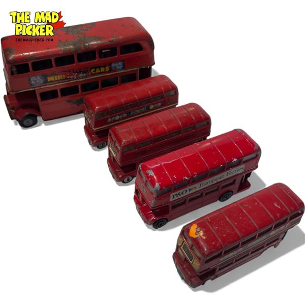 6x Vintage Double Decker Toy Buses: Corgi, Majorette, Tri-Ang, & More