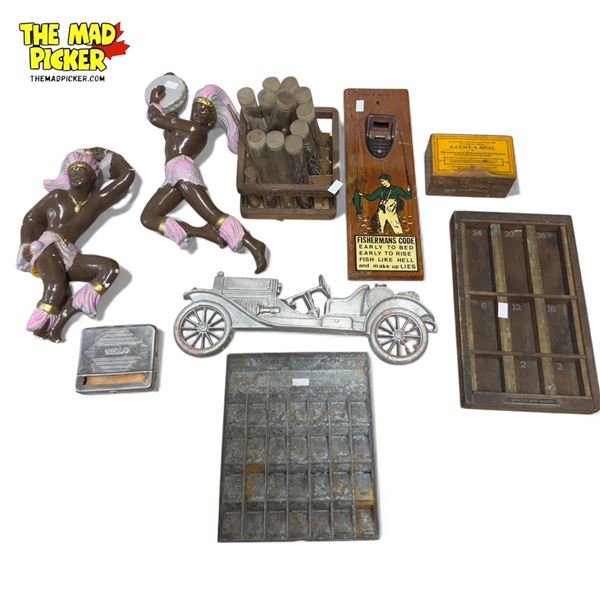 Vintage Variety: Chalk Art, Bottle Opener, Metal Car Wall Hanger, Organizers, & More