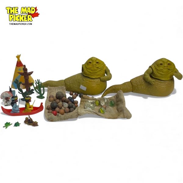 Assorted Vintage Toys: Jabba The Hutt (Broken/Missing Arm), Marbles, & First Nations Pieces