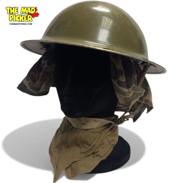 Canadian WWII Military Helmet With Liner & 2 Scarves