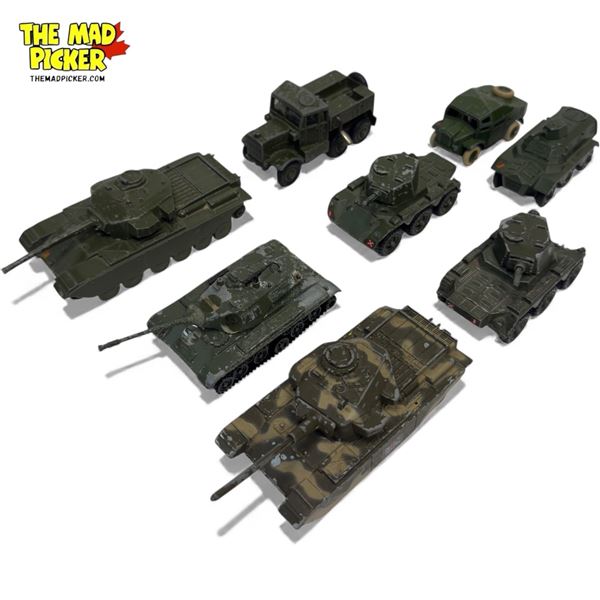 8x Vintage Diecast Military Toys: Dinky & Corgi (Tanks & Transport Trucks)