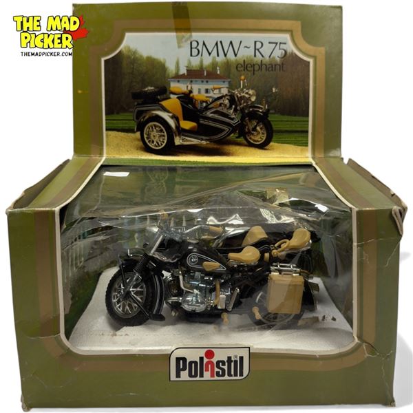 Vintage Polistil BMW R75 Elephant Motorcycle With Passenger Car