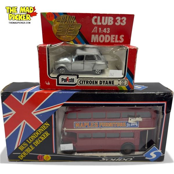 2x Vintage Toys: Solido Double Decker Bus (Die Cast) & Polistil Citroen Dyane 1:43 Scale
